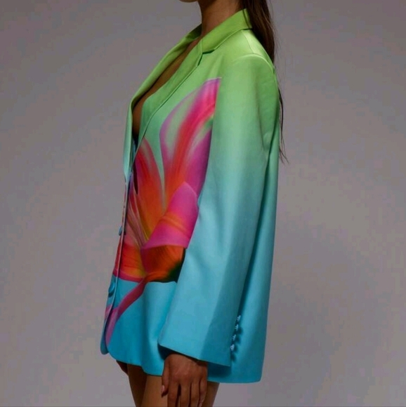 Oversized Floral Print Blazer Dress Spring Summer Vacation Elegant Wedding Guest - Picture 2 of 4